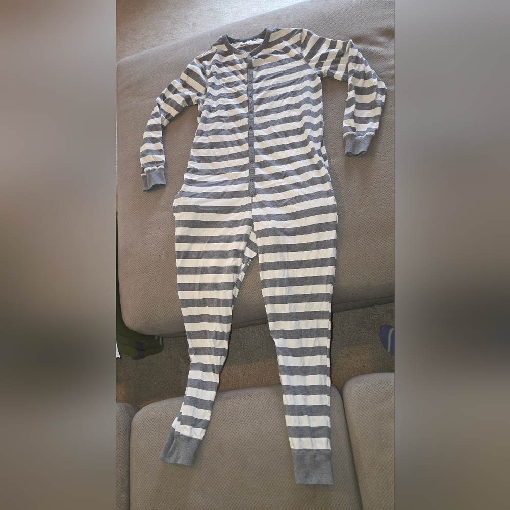 Men's Medium Striped Union Suit Gray & White - Goodfellow & Co™Snap buttons - Picture 3 of 12